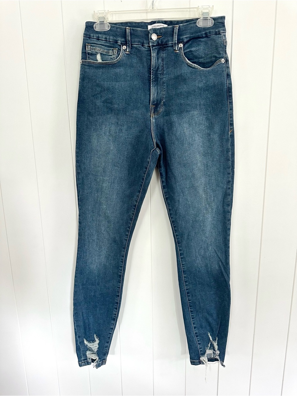 Good American Good Waist Women's Distressed High Rise Skinny Jeans
